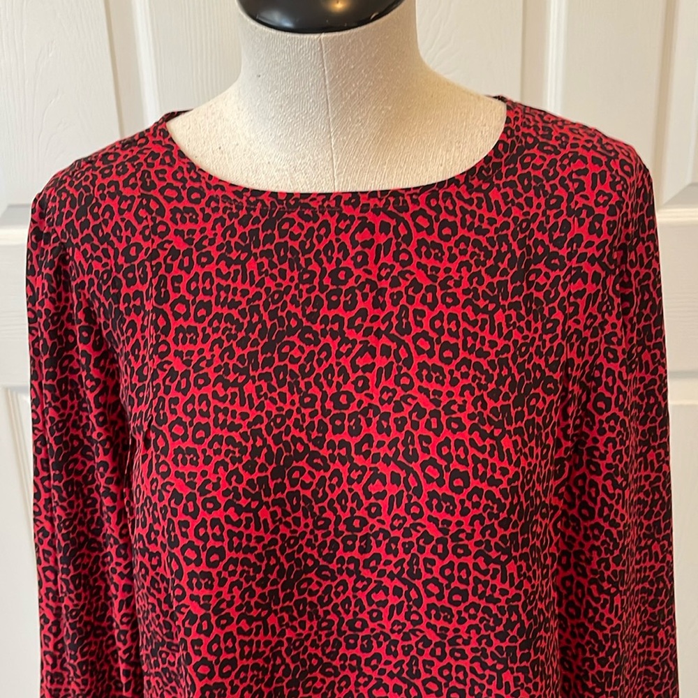 Loft Red and Black Animal Print Blouse Size Medium-Brand New with Tags!